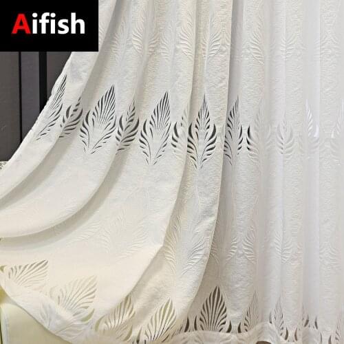 White High-quality Simple Modern Style Hollow Leaf Curtain Translucent Living Room Window Screen Bedroom Balcony Drapes#50