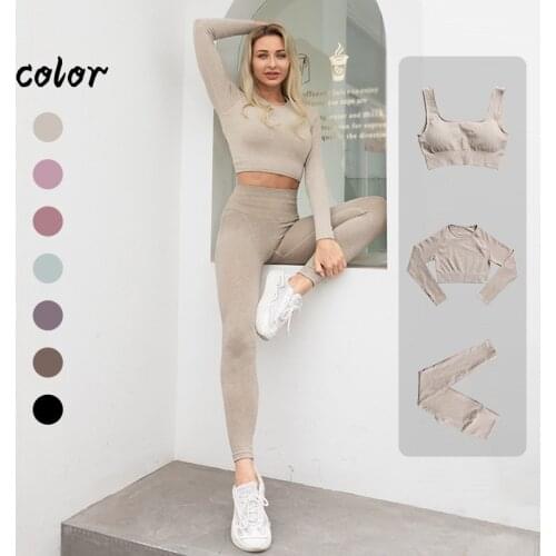 Seamless Gym Yoga Set Women Sports Bra Crop Top Long Sleeve Yoga Suit Leggings Women Gym Clothing Female High Waist Yoga Pants