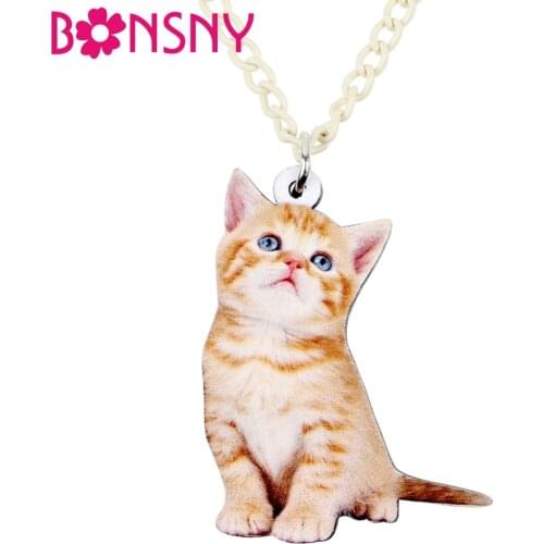 Bonsny Acrylic Sweet Sitting Kitten Cat Necklace Pendant Chain Choker Animal Jewelry For Women Girls Ladies Teens Gift Accessory