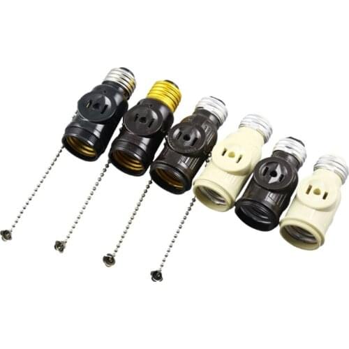 E26 Bulb Socket to 2 Prong Polarized Outlet Adapter Light Holder Splitter Pull Chain Switch New