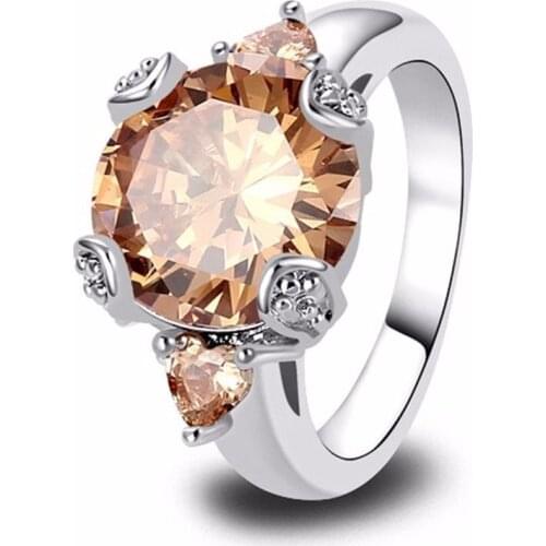 Elegant Fashion Jewelry Rings Champagne Zirconia Promise Rings Wedding Engagement for Women Bijoux Femme Anniversary Rings Gifts