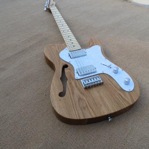 Wholesale factory custom semi hollow electric guitar and maple finger board, white pearl pickguard, customizable