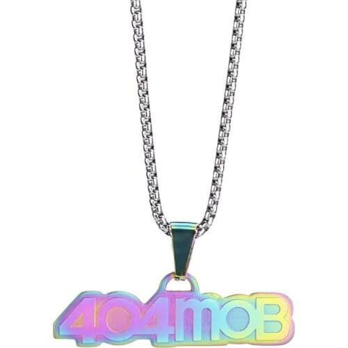 Stainless Steel Rainbow 404 Mob Fashion Women Hip Hop Pendant Necklace Jewelry Gift For Him with 60 cm Chain