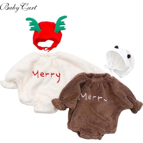 Baby Bodysuit Fleece Winter Warm Fleece Jumpsuit Soft Cute Letter Print Christmas Bodysuits for Kids Clothing