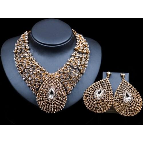 Sakuralov African Jewelry Set Bride Wedding Banquet Glass Crystal Necklace Earrings Glamour Woman Fashion Jewelry Party