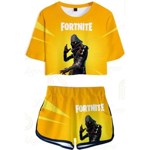Fortnite 3D Print Tracksuit Women Two Piece Set Battle Royale Summer Short Sleeve Crop Top Shorts Trendy Streetwear Clothes