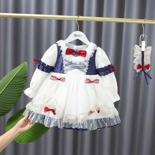 Baby Girls Kids Lolita Dress Long Sleeve Children Baby Infants Princess Bow Mesh Lace Birthday Party Dresses Kids