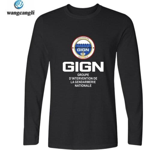 2020 France Special Elite Police Forces Unit GIGN Gendarmerie BRI Black T shirt Men Long Sleeve Tshirt homme Cotton T-shirt Tops