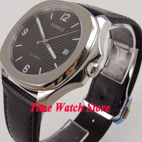 Parnis 40mm japan Miyota square automatic mens watch polished case sapphire glass black dial luminous waterproof 99