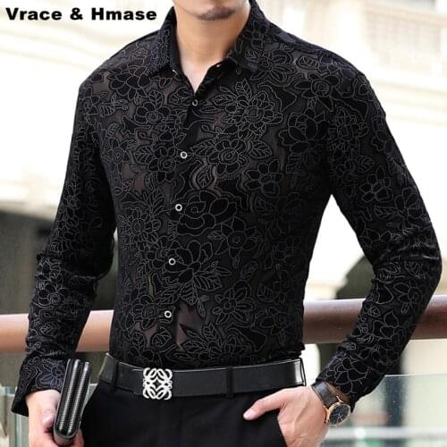 Soft and comfortable gold velvet hollow boutique long-sleeved shirt 2017 Spring&Autumn new natural silk quality men shirt S-4XL