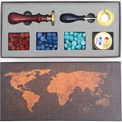 Retro Wax Seal Set Stamp Spoon Kit Sealing Beads DIY Crafts Scrapbooking Tools Wedding Packaging Gifts Postcard Wax Stamp Set