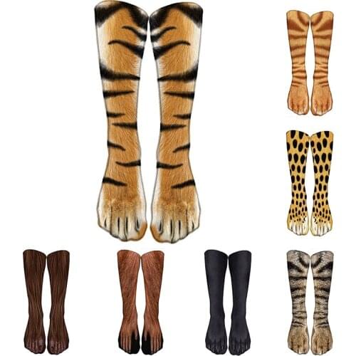 New 3D Print Adult Animal Paw Socks Unisex Crew Cat Long Stocks Elastic Breathable Sock Dog Horse Zebra Pig Cat Paw