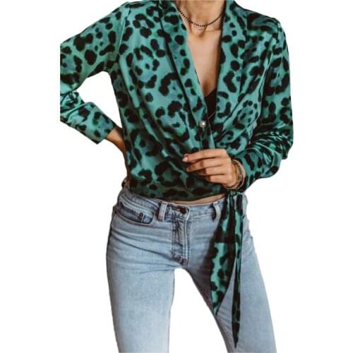 Newest Arrival Women Leopard Print Crop Tops Ladies Long Sleeve Deep V Casual Tunic Shirt Sexy Summer Clothes