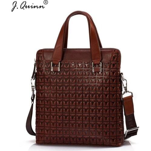 J.Quinn Business Leather Briefcases Bags Male Female Genuine Leather Men Handbag Women Casual Print Retro Red Shoulder Bag Brand