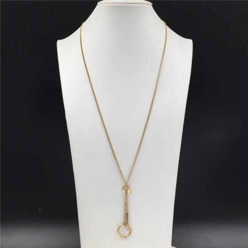 Casual Gold Color Circle Stick Chain Long Necklace For Women Girl Simple Basic Sweater Geometric Decoration Jewelry Accessory