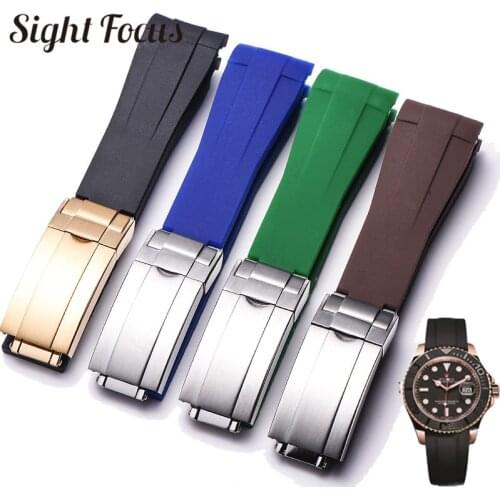 20mm Curved End Rubber Watch Band for Rolex Daytona Black Water Ghost Strap Mens Watch Bracelet Relogio Masculino Montre Correa