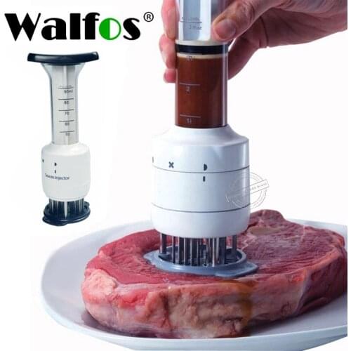 WALFOS Food Grade Stainless Steel Meat Tenderizer Needle and Meat Injector Marinade Flavor Syringe Kitchen Tools