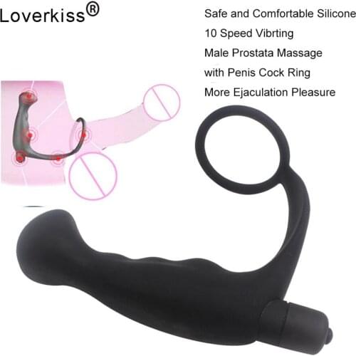 Loverkiss Silicone Prostata Massage Vibrator for Men,10 Speed Vibrating But Plugs Anal Vibrator with Penis Cock Ring Anal Toy