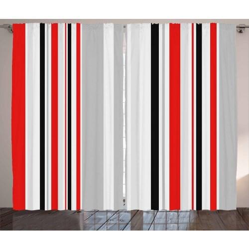 Modern Stripes Curtains Retro Style Abstract Motives Satin Fabric Drapes for Living Room Bedroom 2 Panel Window Set
