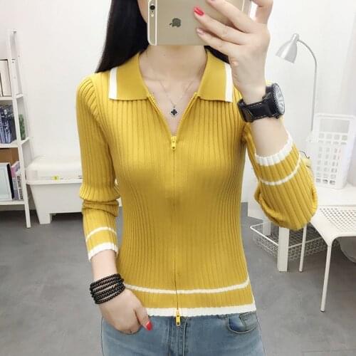 Knitted Pullover Autumn Spring Style Women Zipper Tops Lady Casual Knitted V-Neck Pullover Sweater