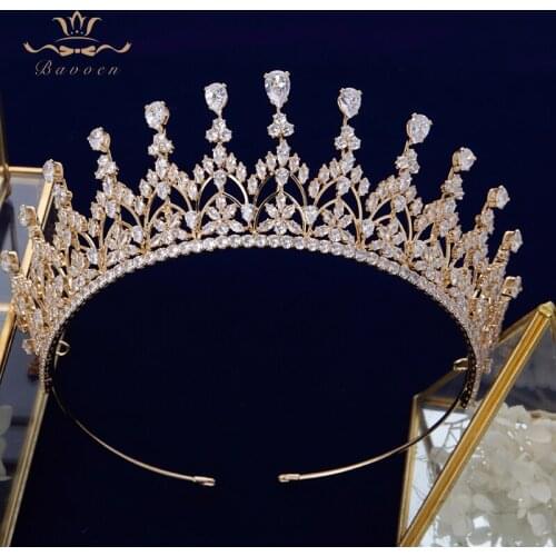 Gorgeous Gold Full Zircon Crystal Brides Tiaras Crowns Wedding Hairbands Royal Queen Evening Hair Jewelry Wedding Accessories