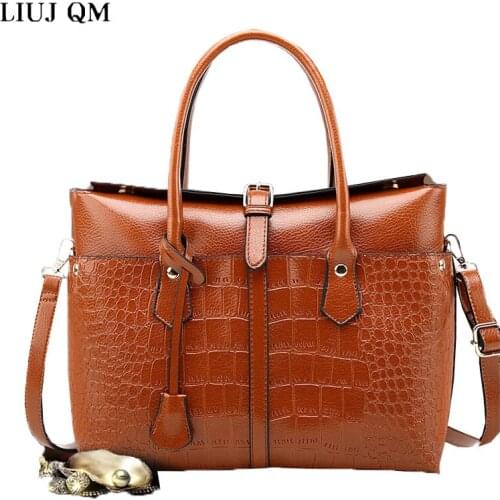 LIUJ QM Solid Color Pu Leather Satchels Women Fashion Alligator Shoulder Bags Ladies Business Handbag Female Crossbbody Bag