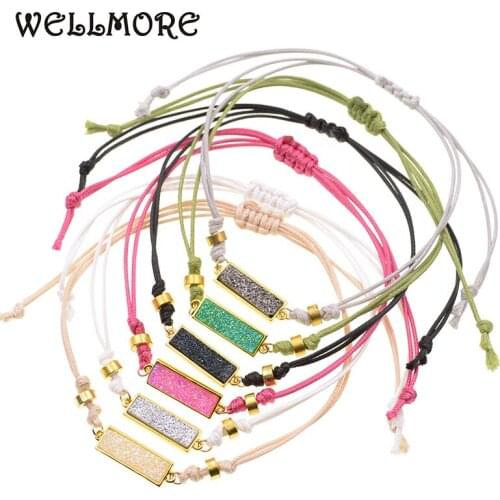 WELLMORE cheap rope Anklets For Women simple rectangle stone Anklet Bracelets girl gifts foot jewelry wholesale Drop Shipping