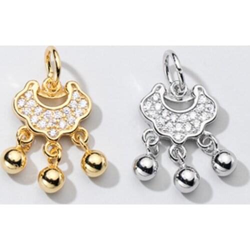 925 Sterling Silver Chinese Longevity Lock Crystal Charm Pendant A2197