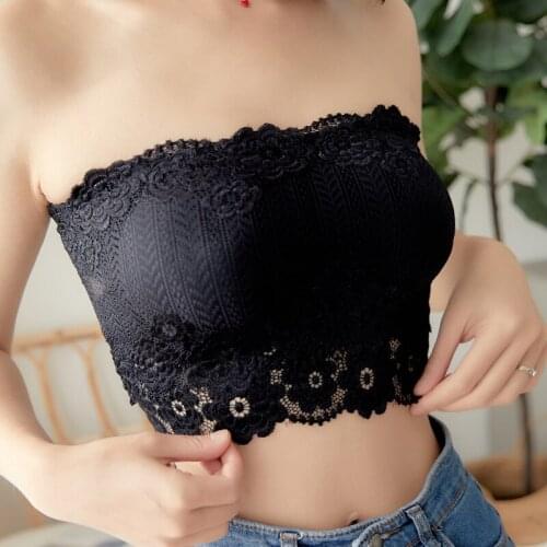 Breast-wrapped Womens Breast Wiping Bottom To Prevent Naked Shoulder-less Underwear Black Lace Short Sexy Diamond Bra