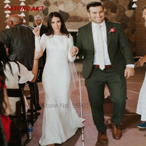 Romantic Boho Mermaid Wedding Dress 2020 Long Sleeves Button Back Country Bride Gown Summer Vestido De Novia Mariage Online Shop