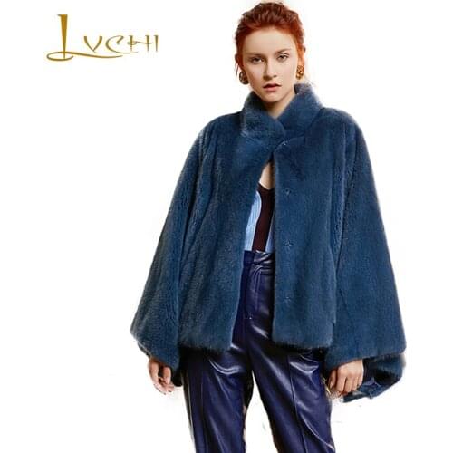 LVCHI 2019 Winter Swan Velvet Mink Fur Coat Full Sleeve Real Fur Coats Mandarin Collar Women Thicken Loss Short Mink Fur Coats