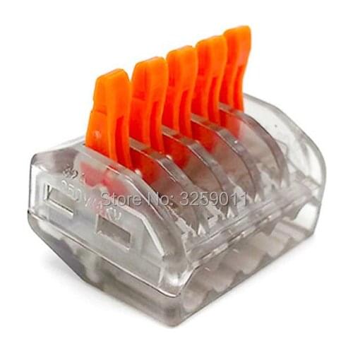 1PCS Push Wire Connector Lever Terminal Block PCT-215 222-415 5 Pin Universal Compact Connectors Terminals 400V 32A transparent