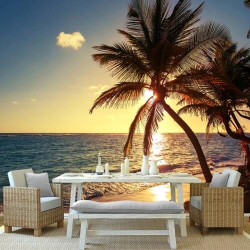 Custom 3D Mural Photo Wallpaper Beach Sunset Coconut Palm Seaside Landscape Wall Painting Restaurant Cafe Home Decor Wall Papers
