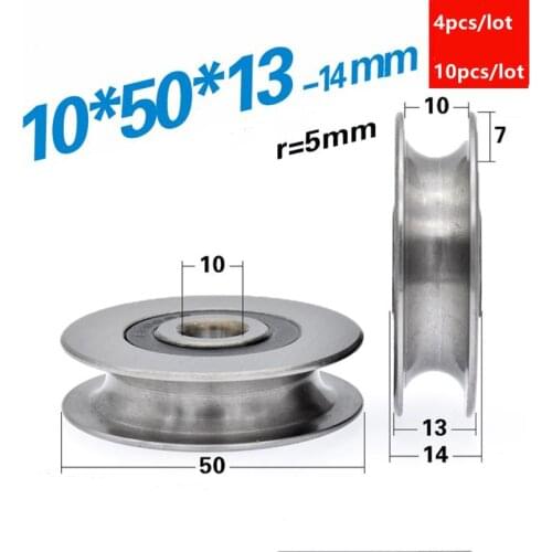 4pcs/10pcs U type groove 10*50*13mm wire rope metal bearing pulley steel wheel 10x50x13mm hanging wheel