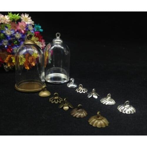 500sets/lot 30*20mm tube bell jar glass globe with classic tray flower cap no filler glass bottle vial pendant necklace jewelry