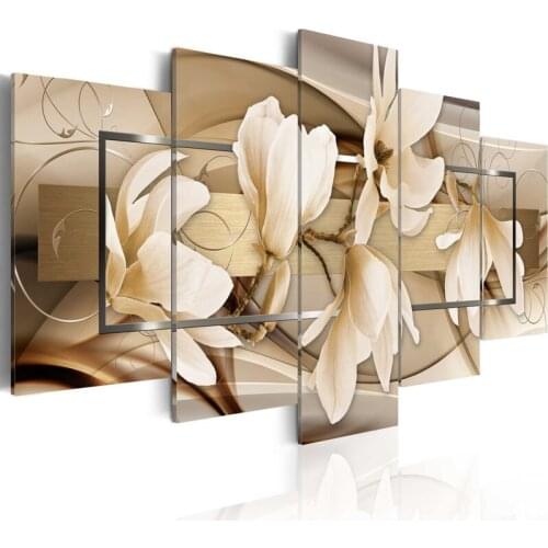 5D DIY Embroidery Diamond Picture Modern Home Decor 5 Pcs Painting Magnolia Flower Full Round Drill Cross Stitch Wall Art Gift