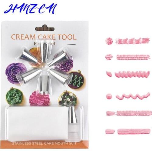 9Pcs/Set Silicone Kitchen Accessories Icing Piping Cream Pastry Bag With 7 Stainless Steel Nozzle DIY Cake Decorating Tips Set