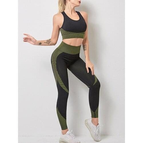 Seamless 3 Piece Yoga Set Gym Clothing Fitness Leggings+Sport Suit Women Bra Tracksuit Active Wear