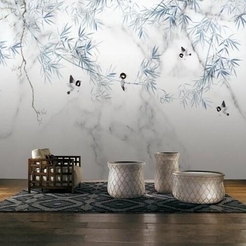 Chinese Marble Bamboo And Flowers Large Mural Wallpaper For Wall In Roll Living Room Bedroon Study Wall Home Decor Wall Covering