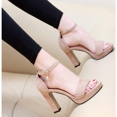 Summer Shoes 2018 New Wild Korean Version Of The Summer Tide Sexy Open Toe Word Buckle Sandals Female Thick With High Heels