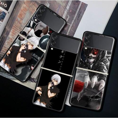 For Samsung Galaxy Z Flip 3 5G Case Luxury Matte Black Hard Phone Cover ZFlip 3 Shockproof Fundas Shell Tokyo Ghoul Anime Coque