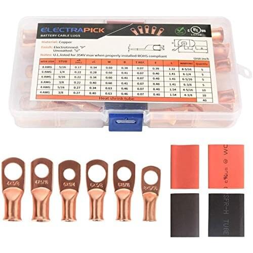 40pcs SC Tinned Copper Lug Ring Wire Connectors Bare Cable Terminal w/ Heat Shrinkable Tube