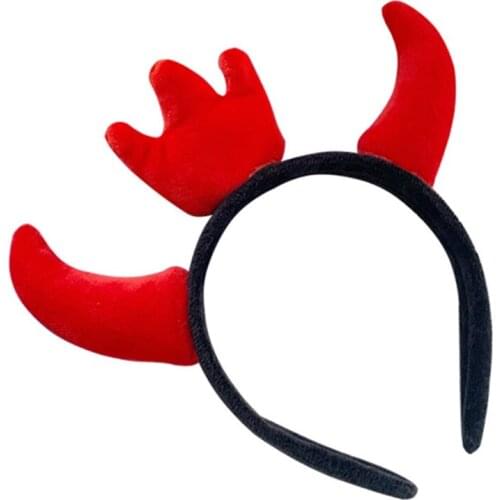 Adult Kids Ox Devil Demon Horn Hair Hoop Stuffed 3D Crown Plush Funny Headband Halloween Party Cosplay Costume Accessories C1FE