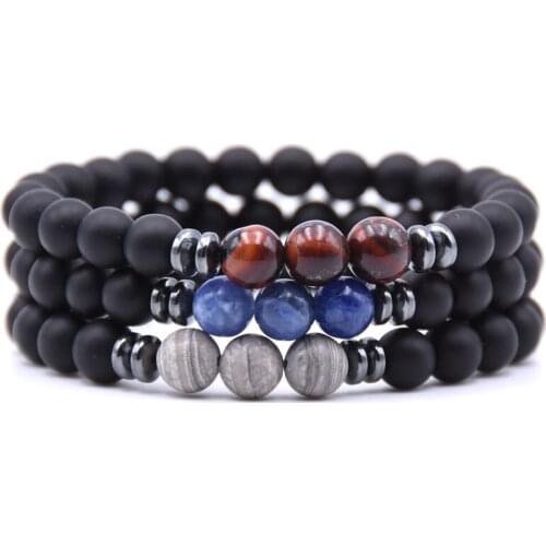 European And American Multicolor Natural Stone Beads Mens Bracelet Frosted Beaded Elastic Bracelet Clothing Accessories