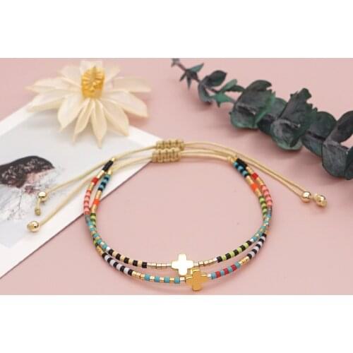 Go2Boho Cross Bracelet Tiny Bracelet For Women Colorful Miyuki Delica Beaded Adjustable String Pulseras Jesus Christian Jewelry
