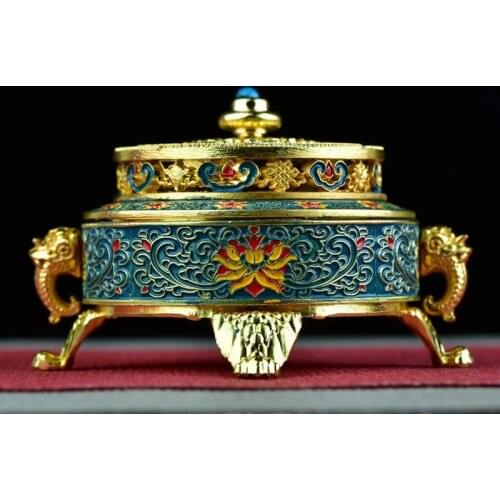 Cloisonne Craft Incense Burner Home Decorations Living Room Metal Incense Burners Furnishing Blue Retro Crafts Decorations