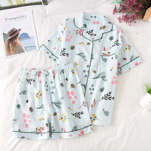 KISBINI Summer Short Sleeves Pajamas Set For Women Pure Cotton Printed Female Sleepwear Japanese Style Women Homewear