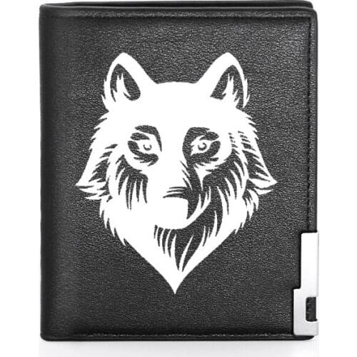 Classic Fashion Wolf Head Theme Printing Mens Wallet Leather Purse For Men Credit Card Holder Short Slim Wallet Pocket