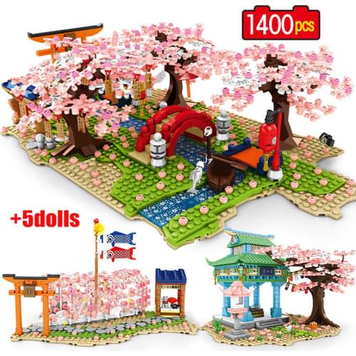 SEMBO City Street View Idea Sakura Tree Creator Bricks Romantic Cherry Landscape House Building Blocks Toys for Children Gifts