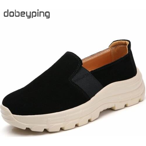 Spring Autumn Womens Shoes Casual Flat Platform Ladies Sneakers Cow Suede Leather Female Loafers Slip On Soft Wedges Woman Shoe